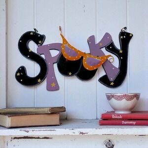 Spooky‎ Halloween Decoration Wall Hanging Witch Glasses Stars Purple Black